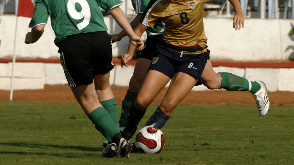 Playing soccer