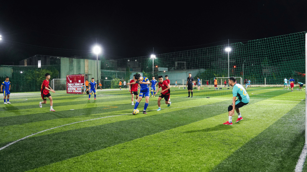 Playing football in the field